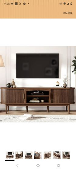 Mid-Century Modern Wood TV Stand with Cabinet