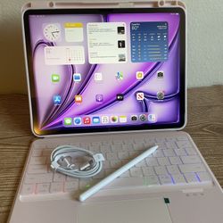 iPad Air 13” (M2 chip / 2024 / purple color) 128GB with pink keyboard case and stylus pen 
