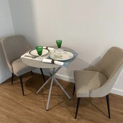 Like NEW Dining Table w/ 2 Chairs Beige/Brown Fabric
