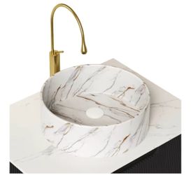 New Not Used 14'' Bathroom Round Ceramic Sink with Stone Pattern, No Faucet , No Cabinet (Matte White)