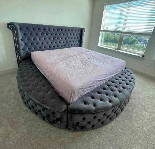 Color Options Round Shaped Storage Bed Frame Queen/King ⭐$39 Down Payment with Financing ⭐ 90 Days same as cash