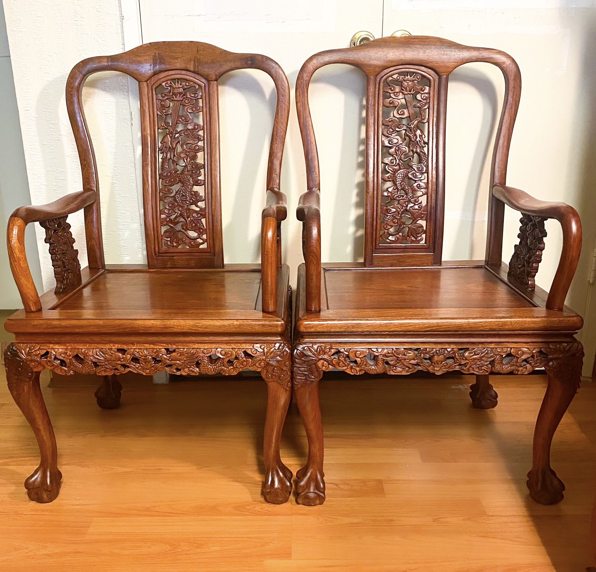 #Set of Hand Carved Rosewood Chair(Armchairs ), China, Early 20th Century