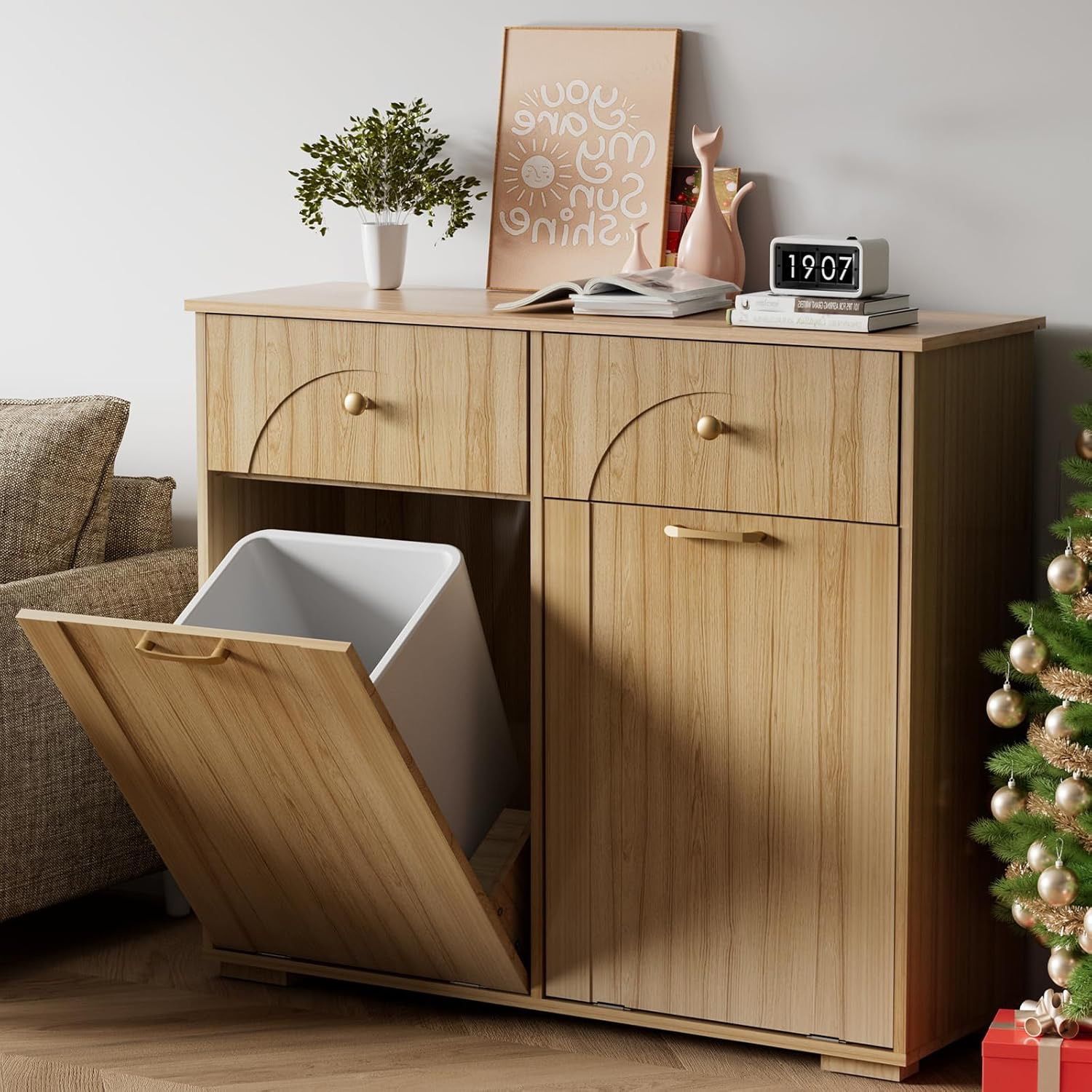 Double Tilt Out Trash Cabinet, Kitchen Dog Proof Trash Can Cabinet, Wooden Kitchen Garbage Can Cabinet, Kitchen Free Standing Recycling Cabinet, Stora