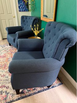 Pair of Blue Tufted Accent Chairs