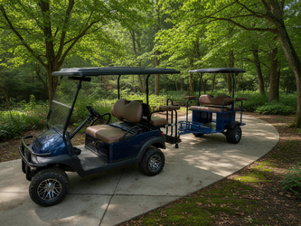 Club Car Street Legal Electric 4-Passenger Golf Cart with Tag-A-Long Trailer in like new condition