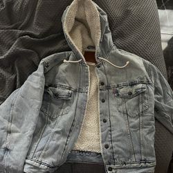 Small Levi Hooded Denim Sherpa Jacket  