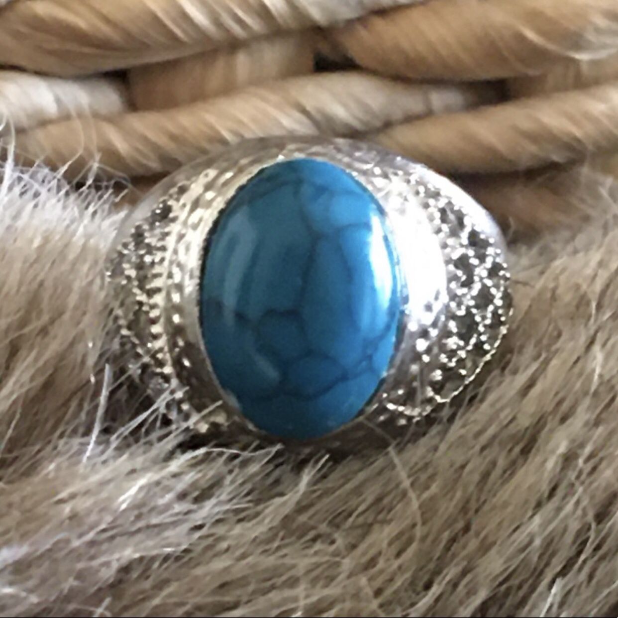 Vintage men’s faux turquoise silver plated ring