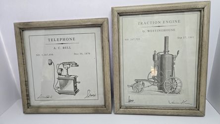 Set of 2 Collection Pictures: 1876 Telephone and 1881 Traction Machine. CODE0106