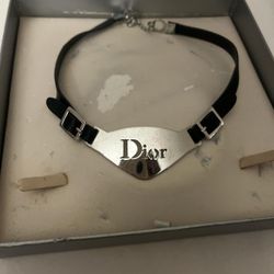 Vintage 2004 Diior chocker silver leather necklace