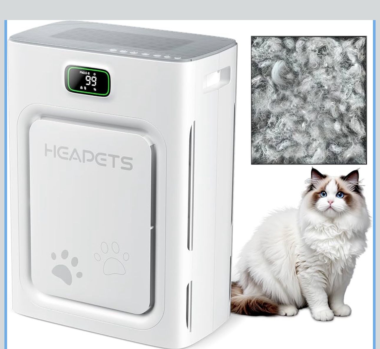 Pet Air Purifier for Home Large Room 2500 sq ft, H13 HEPA P358White-Grey
