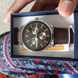 Men's George Watch, Leather Band, Brown, Silver, Gold