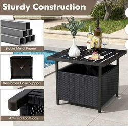 Table Outdoor Furniture for Garden, Pool, Deck w/ Umbrella Hole - Black