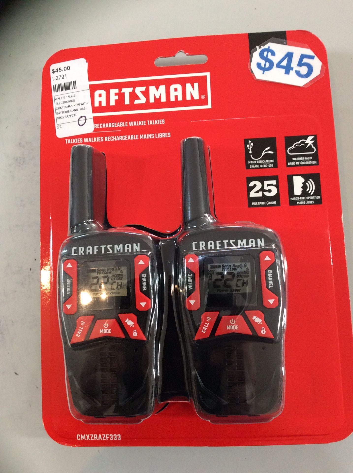 Craftsman Walkie Talkie CMXZRAZF333 I-2791 22