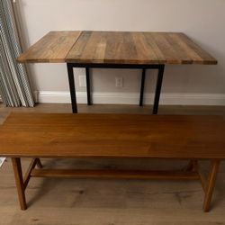West Elm Box Frame Drop Leaf Extendable Table (24"–48") & Mid-Century A-Frame Bench (52")