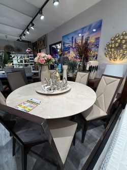 Modern Italian Marble Round Dining Table with 5 Chairs - BRAND NEW