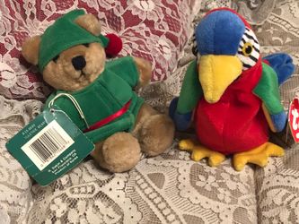 Parrot is a Beanie Baby the Teddy bear it’s just a teddy bear