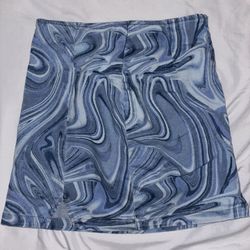 Blue Patterned Mini Skirt 