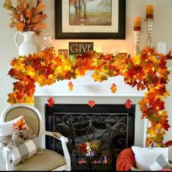 200CM Autumn Artificial Maple Leaf Wreath Fake Leaf Plant Vine Home Decor Garden Halloween Wall Outdoor Doors Windows Decoration