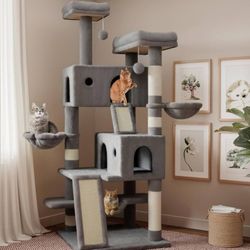 SHA CERLIN 65in Larger Cat Tree Tower Condo for Indoor Kitties/Multi-Level Furniture Activity Center with Wide Base/Cozy Plush Cat Perches/Baskets/Sis