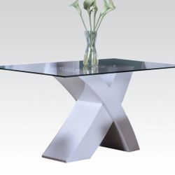 Silver and Glass Dining Room Table with Chairs