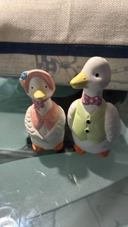 Vintage Ceramic Girl and Boy Goose Salt and Pepper Shakers