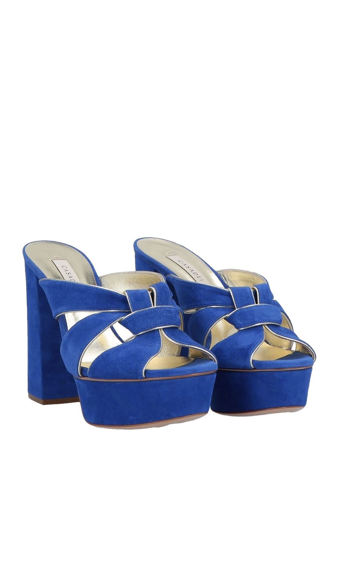 Casadei Blue Suede Platform Heels with Gold Accents