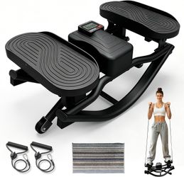 Side-to-Side Rock Stepper Ski Machine w/ Resistance Bands & Counter, 330 lbs