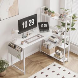 New White L-Shaped Desk With Storage 