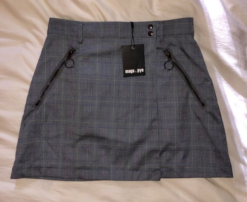 Mags & Pye LF Store Women's 12 Blue/Gray Plaid Asymmetric Wrap Skirt