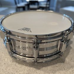 Vintage Rogers Dynasonic chrome over brass snare drum