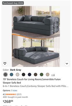 79" Convertible Futon Sleeper Sofa Bed Dark Gray