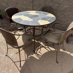 Heavy Duty Wrought Iron Patio Table & Chairs – Tile Top – Outdoor Set
