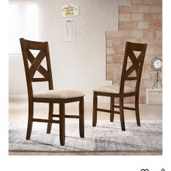 Enhance Dining Experience with Solid Wood Dining Chairs, X-Back Design, Foam Upholstery, Set of 2, Dark Hazelnut