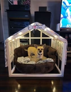Wooden pet bed house with cushion