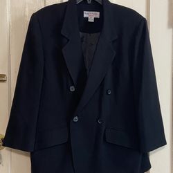 Maggie McNaughton double breasted Black Blazer Sz 16W petite ,shoulder pads,