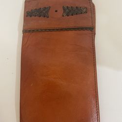 Aged Western Leather Braid Checkbook Wallet