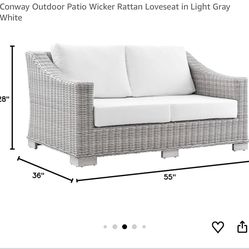 NEW Modway Conway Outdoor Wicker Loveseat (Retail $900+) – Light Gray/White