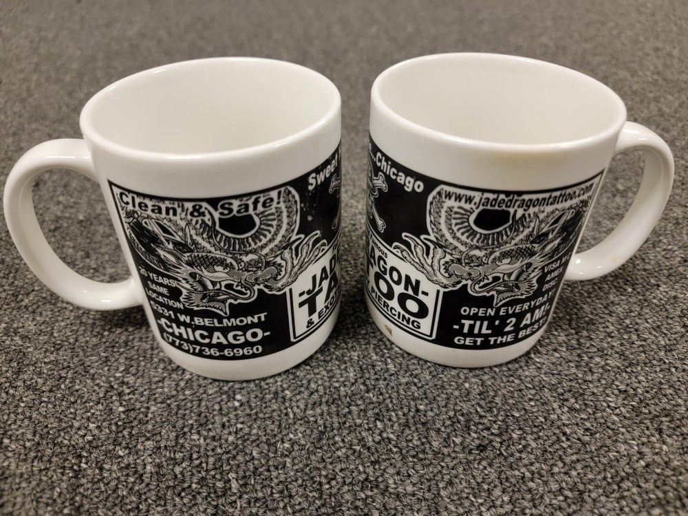Jade Dragon Tattoo Piercing Coffee Cup Mug Skull Spade Black White Gift Chicago Kitchen Rare Logo