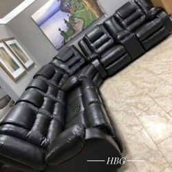 Faux Leather Large Reclining Sectional Black/ Red/ Brown 💥 Brand New