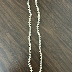 Hawaiian White Cream Mongo Shell Wedding Lei Necklace 40” Speckled