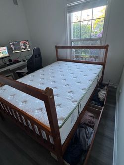 Kids Full Size  Bed Frame w/ 2 Built-In Under-Bed Dressers (54"× 75" W)