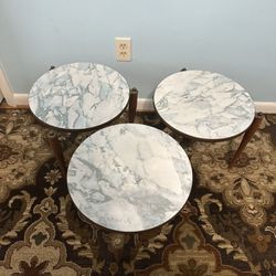 Set Of 3 White Formica Round Tables 