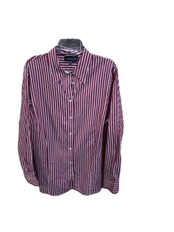 Jones New York Signature Woman Red & White Stripe Button Down Blouse