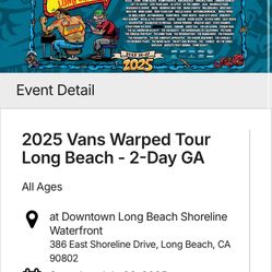 Vans Warped Tour Tickets 2025 (2 -2daypasses)