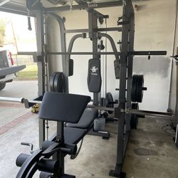 Vesta Fitness Smith Machine 2001 w/Bench Attachment | 230lb Bumpers Weights | 7ft Olympic Bar | Fitness | Gym Equipment | FREE DELIVERY 🚚 