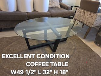 Oval Glass Top Coffee Table with Black Base