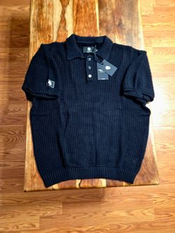 Darc Sport Wolf Patch Claude Knit Polo Black. Size Large. Limited Crochet Cotton