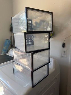 Stackable Clear Plastic Storage Boxes Set of 4