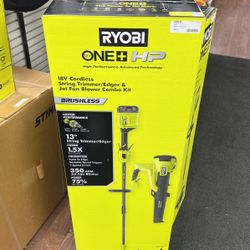 Ryobi ONE 18V Brushless Cordless Battery String Trimmer & Leaf Blower Combo Kit