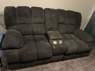 Blue Cloth Recliner Couch